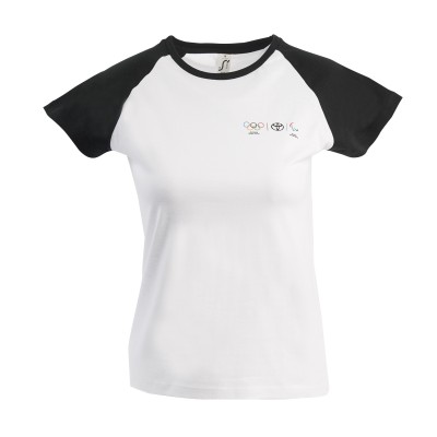 Olympisch T-shirt voor vrouwen met mouwen in zwarte contrastkleur