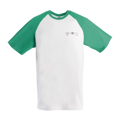 Olympisch T-shirt voor mannen met mouwen in groene contrastkleur 