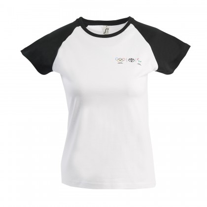 Olympisch T-shirt voor vrouwen met mouwen in zwarte contrastkleur