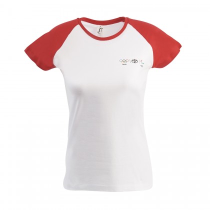 Olympisch T-shirt voor vrouwen met mouwen in rode contrastkleur