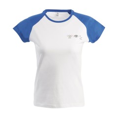 Olympisch T-shirt voor vrouwen met mouwen in blauwe contrastkleur	