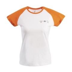 Olympisch T-shirt voor vrouwen met mouwen in oranje contrastkleur
